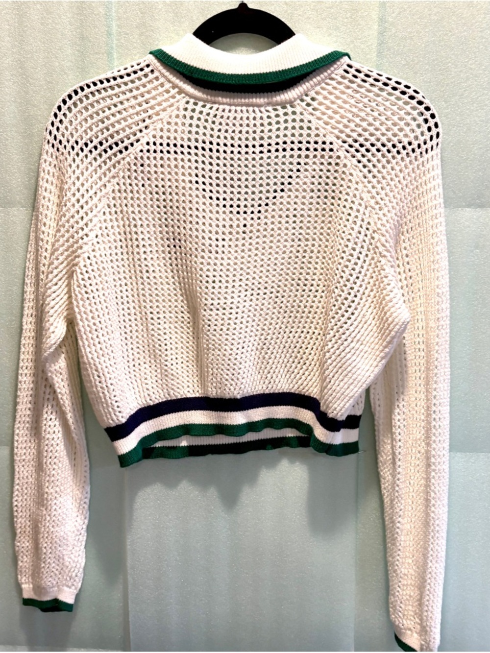 NWT Savage X Fenty 2X Open Knit Polo Sweater Y2K Preppy Cropped White Green - Picture 3 of 10